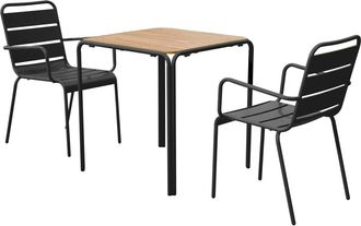 Oviala Mesa de jard&iacute;n bistr&oacute; de metal y polywood, 70 cm, y 2 sillas negras