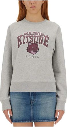Maison Kitsun&eacute; Felpa in Cotone con Logo Stampato - - Sweatshirts & Hoodies - Donna - Grigio - S