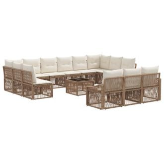 vidaXL Conjunto De Sof&aacute;s De Jard&iacute;n 14 Pcs Beige Rat&aacute;n Sint&eacute;tico Vidaxl