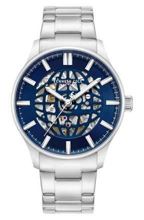 Kenneth Cole The Thompson Skeleton Automatic Bracelet Watch, 43.5mm in Silver at Nordstrom