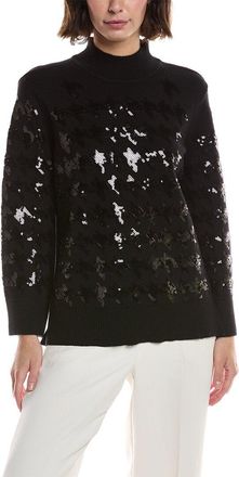 Anne Klein Sequin Houndstooth Mock Neck Sweater