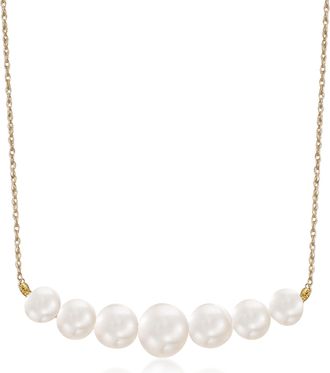 Ross-Simons 5-9mm Graduated Cultured Pearl Bar Necklace in 14kt Yellow Gold