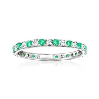 Ross-Simons Emerald and. Diamond Eternity Band in 14kt White Gold