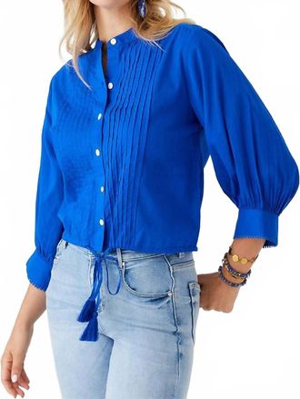 Karen Kane Lace Trim Drawstring Top In Blue
