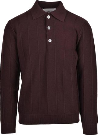 Amaranto Brown Wool Ribbed Knit Polo Shirt