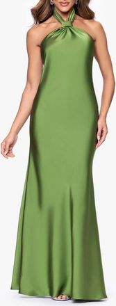 Betsy & Adam Satin Halter Dress in Moss at Nordstrom, Size 14