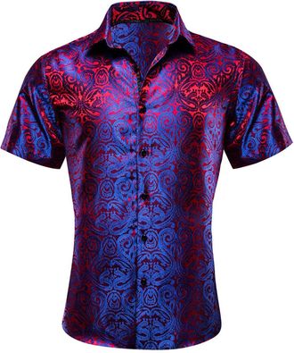 Generic Mens Dress Shirts Short Sleeve, 80S 90S Fancy Dress Costumes Summer Button Down Shirt Wrinkle-Free Retro Style Party Wear Stylish Casual Formal Shirts