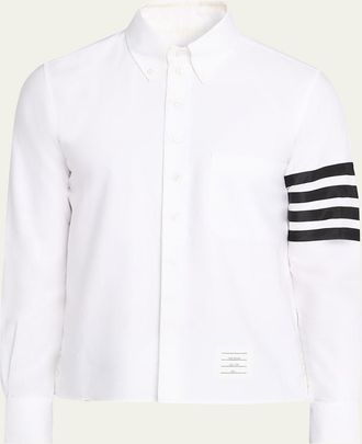 Thom Browne Mens Cotton and Silk Straight Fit 4-Bar Sleeve Sport Shirt