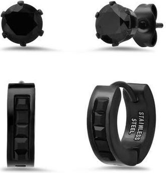 HMY Jewelry Mens Black Stainless Steel Crystal Stud & Huggie Hoop Earrings at Nordstrom Rack