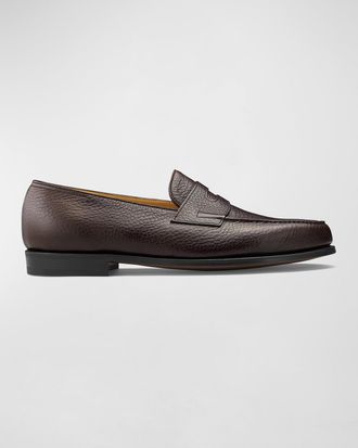 John Lobb Mens Lopez Moorland Textured Leather Penny Loafers