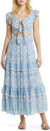 Alicia Bell Cutout Tie Front Cotton & Silk Cover-Up Maxi Dress in Blue Psychedelic at Nordstrom Rack, Size Small