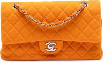 Chanel Orange Jersey Medium Classic Jersey Double Flap