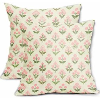 OEM Fundas De Almohada Estampadas En Rosa Y Verde, De 45 X 45 Cm, Juego De Dos Piezas, Fundas De Coj&iacute;n De Lino Con Estampado Floral Bohemio Vintage, Adecu