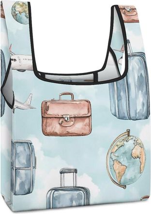 Generic Suitcases Airplane Travel Reusable Shopping Bags Lightweight Foldable Grocery Bag Polyester Washable Tote Bag