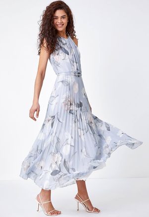 Roman Floral Pleated Chiffon Maxi Dress
