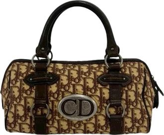 Dior Pre-owned Trotter Canvas Leather Boston Bag - Dames - Vintage Handtas - Bruin - ONE Size - Leer - Vintage