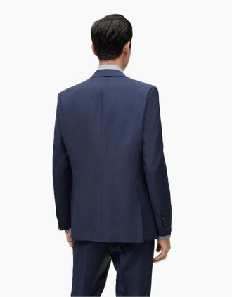 HUGO BOSS Mens Jeckson Solid Patterned Notch Collared Suit Jacket - Blue - Size: 36 46