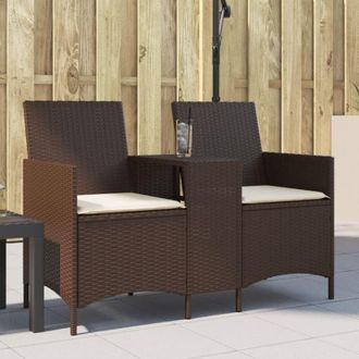 vidaXL Divano a 2 Posti con Tavolo e Cuscini Marrone in Polyrattan - Vidaxl