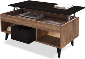 HOGAR 24 Mesa de centro elevable con caj&oacute;n deslizante, madera maciza de pino