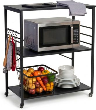 Relaxdays Carrito De Cocina Relaxdays, 3 Estantes, 6 Ganchos S, (al X An X F) 89 X 80 X 40 Cm, Mdf Y Acero, Negro