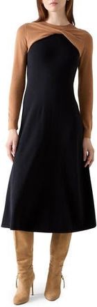 L.k. Bennett Aletta Long Sleeve Knit Midi Dress in Black Multi at Nordstrom Rack, Size X-Small