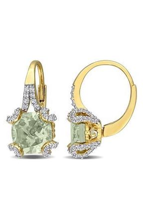 Delmar Cushion Cut Semiprecious Stone Lever-Back Earrings in Green at Nordstrom Rack