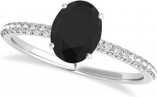 Allurez Black & White Diamond Accented Oval Shape Engagement Ring Palladium (0.75ct)