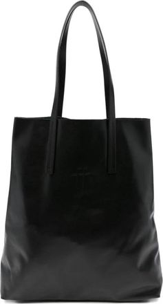 Forte_Forte Zwarte Leren Top Handvat Tas - Dames - Shoppers - Zwart - ONE Size - Tassen
