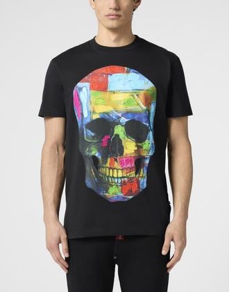 Philipp Plein Round Neck T-Shirt Painted Skull Men in Black at Nordstrom, Size Xxx-Large