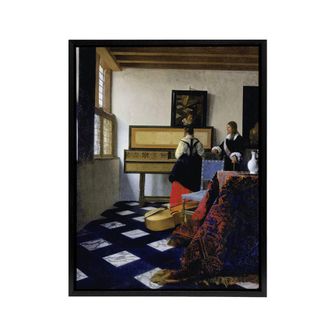 Artery8 Johannes Vermeer The Music Lesson Framed Canvas Wall Art Print | Size: W24 x H32