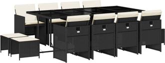 vidaXL Set Comedor De Jard&iacute;n Con Cojines 13 Pzas Rat&aacute;n Sint&eacute;tico Negro Vidaxl