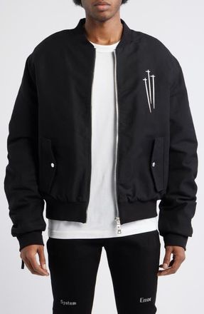 Rta Kayden Zip Detail Cotton Bomber Jacket in Black at Nordstrom, Size Xxx-Large
