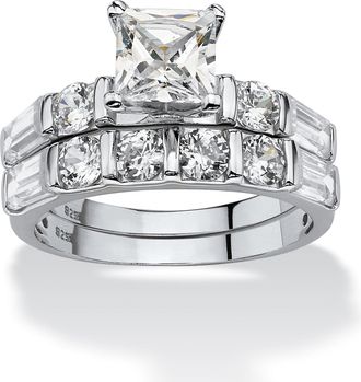 Palm Beach Jewelry 2 Piece 3.46 TCW CZ Bridal Ring Set in Platinum-plated Sterling Silver