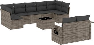 vidaXL Set De Sof&aacute;s De Jard&iacute;n 10 Pzas Con Cojines Rat&aacute;n Sint&eacute;tico Gris Vidaxl
