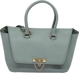 Valentino Garavani Demilune Flap Satchel Leather Blue Leather Bag (Pre-Owned)