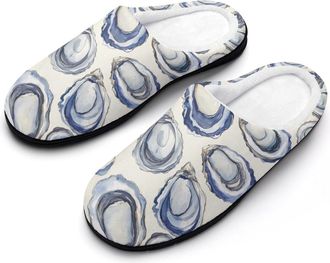 Generic Oyster Pattern Mens House Slippers Memory Foam Washable Cotton Slip on Home Shoes