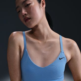 Nike Womens Swim Water Texture V-Neck Midkini in Blue | NESSF262-438