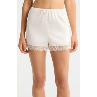 Nordstrom Scalloped Lace Trim Satin Tap Shorts in Ivory Egret at Nordstrom, Size X-Large