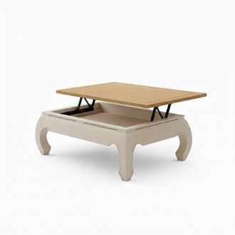 Wabi Home Mesa de centro elevable de madera maciza tintada en blanco 120x81cm