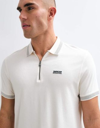 Barbour polo a maniche corte con mezza zip bianca-Bianco