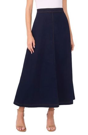 Vince Camuto Topstitch Stretch Cotton Maxi Skirt in Classic Navy at Nordstrom, Size X-Small