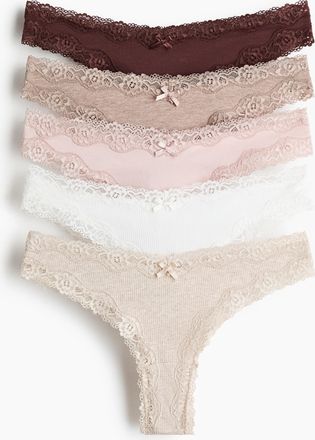 H&M 5er-Pack Brazil Slips aus Baumwolle und Spitze - Beige