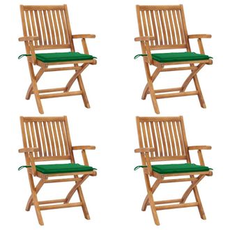 vidaXL Sillas De Jard&iacute;n Plegables 4 Uds Madera Maciza Teca Con Cojines Vidaxl