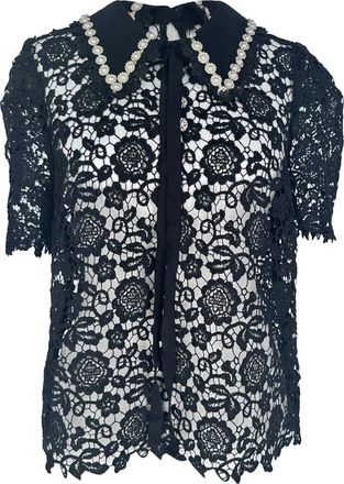 Self Portrait Guipure Lace Blouse in Black Polyester