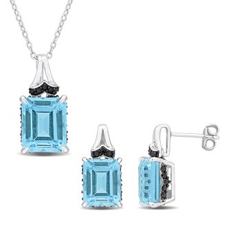Mimi & Max 16 3/8ct TGW Octagon-Cut Sky Blue Topaz Black Sapphire Jewelry Set Sterling Silver