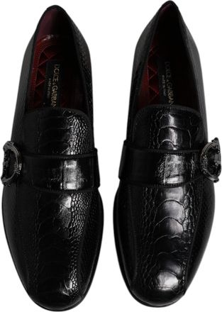 Dolce & Gabbana Mens Black Exotic Leather Dg Logo Loafers Formal Dress Shoes Ostrich Ayers Eel