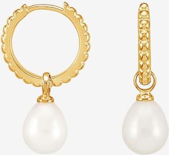 Dower & Hall Timeless Oval Pearl Charm Hoops in Yellow Gold Vermeil at Nordstrom