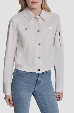 DKNY Twill Trucker Jacket in Ivory at Nordstrom, Size X-Small