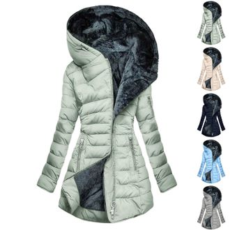 Generic Womens Long Down Coats Winter Ladies Quilted Jacket Hooded Coat Warm Zip Up Jackets Longline Outdoor Water Outwear with Pockets Womens Hooded Puffer P
