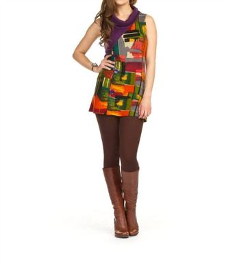 Papillon Watercolor Patch Sleeveless Cowl Neck Dress In Orange